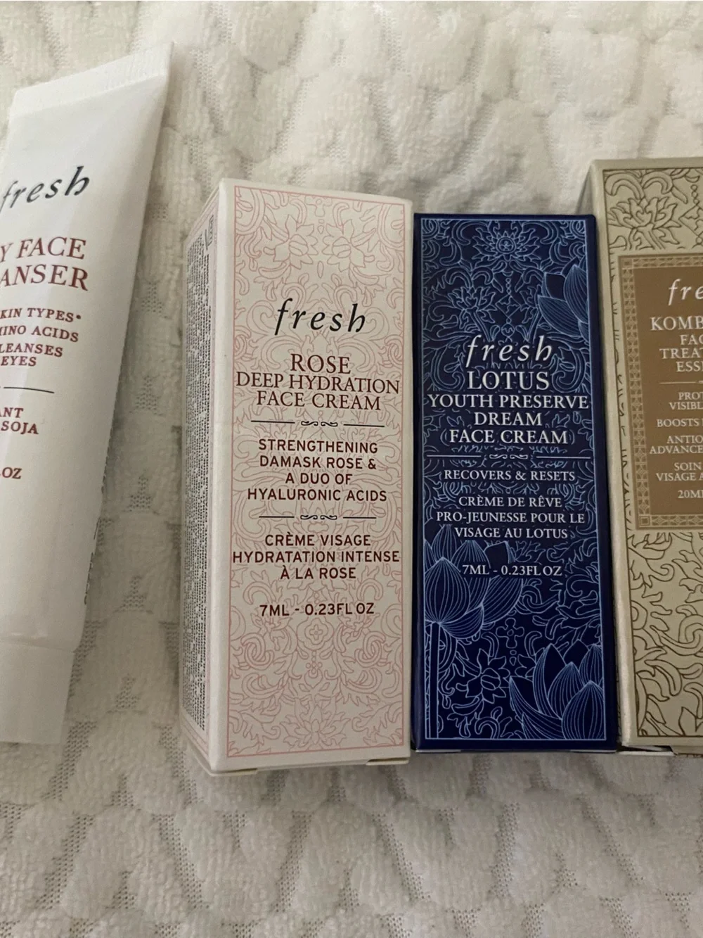 fresh skincare set with white quilted pouch